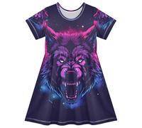 ISAOA Vestito estivo da bambina a maniche corte per bambini 2-8T Mighty Wolf, Multi, 4 anni