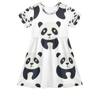 ISAOA Vestito estivo da bambina a maniche corte per bambini 2-8T Panda Club, Multi, 5-6 Anni
