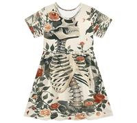 ISAOA Vestito estivo da bambina a maniche corte per bambini 2-8T scheletro rose, Multi, 2 anni