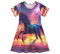 ISAOA Vestito estivo da bambina a maniche corte per bambini 2-8T Sky Galloping Horse Roars, Multi, 2 anni