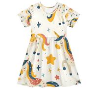 ISAOA Vestito estivo da bambina a maniche corte per bambini 2-8T unicorno cavallo, Multi, 4 anni