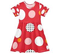 ISAOA Vestito estivo da bambina a maniche corte per bambini prendisole 2-8T a pois colorati, Multi, 4 anni