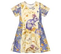 ISAOA Vestito estivo da bambina a maniche corte per bambini prendisole 2-8T animale topo, Multi, 2 anni