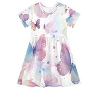ISAOA Vestito estivo da bambina a maniche corte per bambini prendisole 2-8T belle farfalle, Multi, 2 anni