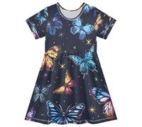 ISAOA Vestito estivo da bambina a maniche corte per bambini prendisole 2-8T belle farfalle, Multi, 3 anni