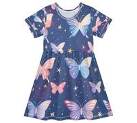 ISAOA Vestito estivo da bambina a maniche corte per bambini prendisole 2-8T belle farfalle, Multi, 7-8 Anni