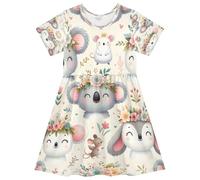 ISAOA Vestito estivo da bambina a maniche corte per bambini prendisole 2-8T carino koala lama topo, Multi, 7-8 Anni