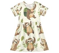 ISAOA Vestito estivo da bambina a maniche corte per bambini prendisole 2-8T con foglie di koala marrone, Multi, 3 anni