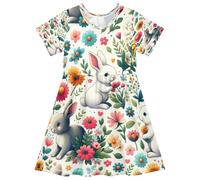 ISAOA Vestito estivo da bambina a maniche corte per bambini prendisole 2-8T Daisy Cute Rabbit, Multi, 5-6 Anni