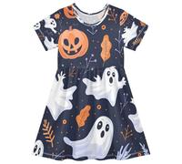 ISAOA Vestito estivo da bambina a maniche corte per bambini prendisole 2-8T elementi decorativi fantasma, Multi, 7-8 Anni