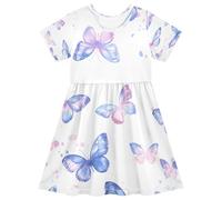 ISAOA Vestito estivo da bambina a maniche corte per bambini prendisole 2-8T Farfalle graduali leggere, Multi, 4 anni