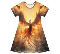 ISAOA Vestito estivo da bambina a maniche corte per bambini prendisole 2-8T Fire Bird, Multi, 5-6 Anni