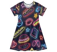 ISAOA Vestito estivo da bambina a maniche corte per bambini prendisole 2-8T Hamburger Star, Multi, 2 anni