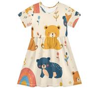 ISAOA Vestito estivo da bambina a maniche corte per bambini prendisole 2-8T Little Bear Rainbow, Multi, 4 anni