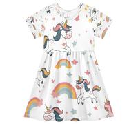ISAOA Vestito estivo da bambina a maniche corte per bambini prendisole 2-8T unicorno arcobaleno, Multi, 2 anni
