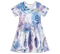 ISAOA Vestito estivo da bambina, a maniche corte, prendisole 2-8T, acchiappasogni, rosa blu, Multi, 5-6 Anni