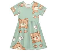 ISAOA Vestito estivo da bambina a maniche corte prendisole 2-8T Cute Teddy Bear Line disegnato a mano, Multi, 4 anni