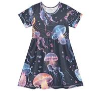 ISAOA Vestito estivo da bambina, a maniche corte, prendisole 2-8T, meduse leggere, Multi, 7-8 Anni