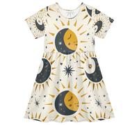 ISAOA Vestito estivo da bambina, a maniche corte, prendisole 2-8T, sole, luna, stelle, Multi, 4 anni