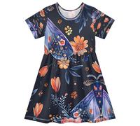 ISAOA Vestito estivo da bambina, a maniche corte, prendisole per bambini 2-8T Night Fly con motivo floreale su ali, Multi, 2 anni