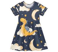 ISAOA Vestito estivo per bambine a maniche corte per bambini 2-8T dinosauro stella luna, Multi, 5-6 Anni