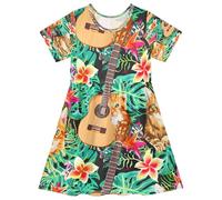 ISAOA Vestito estivo per bambine a maniche corte prendisole per bambini 2-8T colorato camicia hawaiana modello carta da parati con piccolo gatto arancione ripetuto e grigio soriano e faccia di gatto