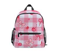 ISAOA Zaino per bambini a scacchi rosa con fiocco di ciliegia, per bambini e bambine, per scuola materna, scuola materna, viaggi, scuola, età 3-8 anni