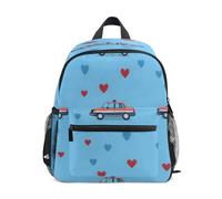 ISAOA Zaino per bambini, borsa da scuola, borsa da viaggio, motivo: auto della polizia, sfondo blu, per ragazze e ragazzi, Multi