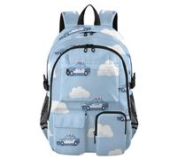 ISAOA Zaino per bambini con astuccio portapenne, borsa per libri, auto della polizia, nuvola bianca, per scuola elementare, media, elementare, superiore, università