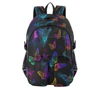 ISAOA Zaino per bambini con astuccio portapenne, borsa per libri con farfalla neon colorata per scuola elementare, media, elementare, liceo