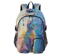 ISAOA Zaino per bambini con astuccio portapenne, borsa per libri con gatti dipinti colorati per scuola elementare, media, elementare, liceo