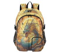 ISAOA Zaino per bambini con astuccio portapenne, borsa per libri, drago verde tra le nuvole per scuola elementare, media, elementare, liceo