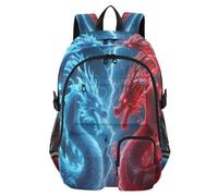 ISAOA Zaino per bambini con astuccio portapenne, borsa per libri, dragone rosso e blu, per scuola elementare, media, elementare, liceo