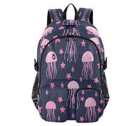 ISAOA Zaino per bambini con astuccio portapenne, borsa per libri, meduse rosa e stella marina, per scuola elementare, media, elementare, superiore