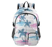 ISAOA Zaino per bambini con astuccio portapenne, borsa per libri, palme blu sulla spiaggia per scuola elementare, media, elementare, liceo
