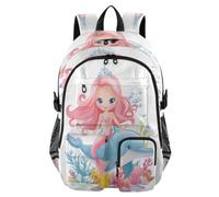 ISAOA Zaino per bambini con astuccio portapenne, borsa per libri rosa sirena blu delfino per scuola elementare, media, elementare, superiore, università