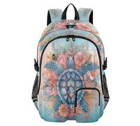 ISAOA Zaino per bambini con astuccio portapenne, borsa per libri, tartaruga marina fiore rosa per scuola elementare, media, elementare, liceo