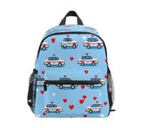 ISAOA Zaino per bambini con motivo a cuore con auto della polizia e per la scuola