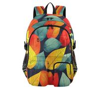 ISAOA Zaino per bambini con portapenne, borsa per libri con foglie gialle, verdi e rosse, per scuola elementare, media, elementare, liceo