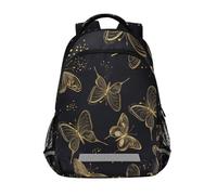 ISAOA Zaino per la scuola con farfalla a pois dorati per ragazzi ragazze bambini borsa per laptop zaino universitario viaggio zaino casual con striscia riflettente, Farfalla a pois, 29.5cm*17.5cm