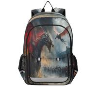 ISAOA Zaino per la scuola, da viaggio, con drago di guerra, per ragazze, ragazzi, adolescenti, Multi
