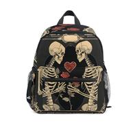ISAOA Zaino per la scuola materna con due teschi, rose e cuori, piccolo, per bambini, per la scuola materna, casual, per ragazzi e ragazze