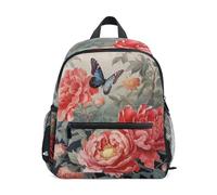 ISAOA Zaino per la scuola materna per bambini, piccolo, con peonia rossa, fiore e farfalla, zaino casual per bambini e bambine