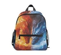 ISAOA Zaino piccolo per la scuola materna con drago blu rosso e acqua di fuoco, borsa a tracolla per bambini, zaino casual per ragazzi e ragazze