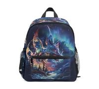 ISAOA Zaino piccolo per la scuola materna per bambini con silhouette di lupo nella foresta di aurora, zaino per la scuola materna, zaino casual per ragazzi e ragazze
