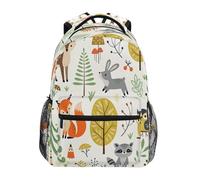 ISAOA Zaino scolastico da viaggio, con simpatici animali del bosco, alberi, funghi e bacche, per adolescenti, ragazze e ragazzi