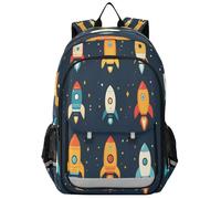 ISAOA Zaino, zaino da scuola, borsa da viaggio, arancione, blu, razzo, per ragazze, ragazzi e adolescenti, Multi