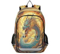 ISAOA Zaino, zaino per la scuola, borsa da viaggio con drago verde tra le nuvole, per ragazze, ragazzi e adolescenti