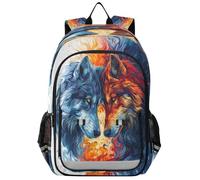 ISAOA Zaino, zaino per la scuola, borsa da viaggio, con lupi blu e rossi, per ragazze e ragazzi