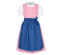 Isar-Trachten Dirndl per bambini, 3 pezzi, vestito rosa/camicetta con maniche a sbuffo/grembiule blu per ragazze, Oktoberfest, chiesa, matrimonio, gita domenica